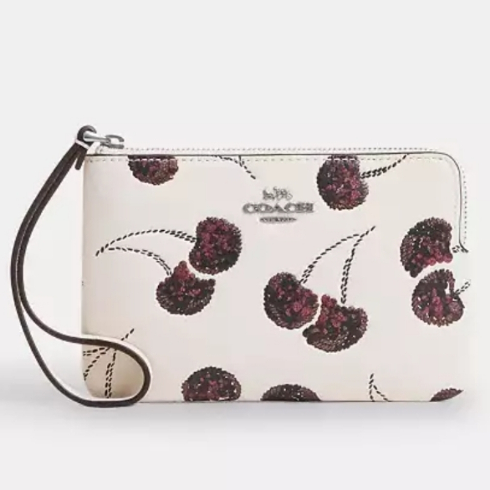 Coach Corner Zip Wristlet With Cherry Print